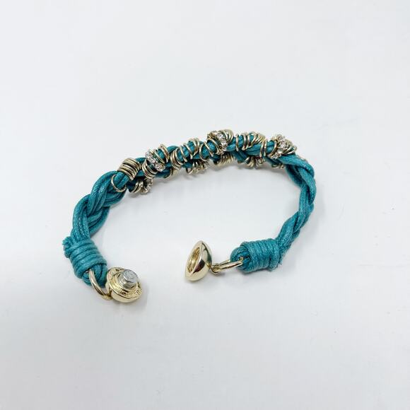 Boutique Set of 2 Braided Embellished Bracelets Teal Red Gold Tone Rhinestones - Picture 9 of 11